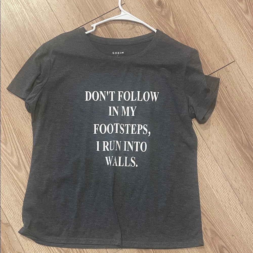 SHEIN Charcoal Black Graphic Tee with White Text